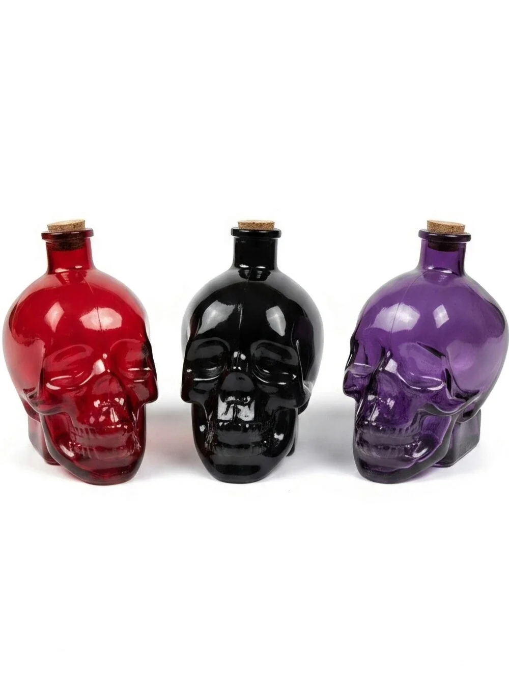 Glass Skull Bottle Apothecary Jar Vodka Decanters Set Of 3